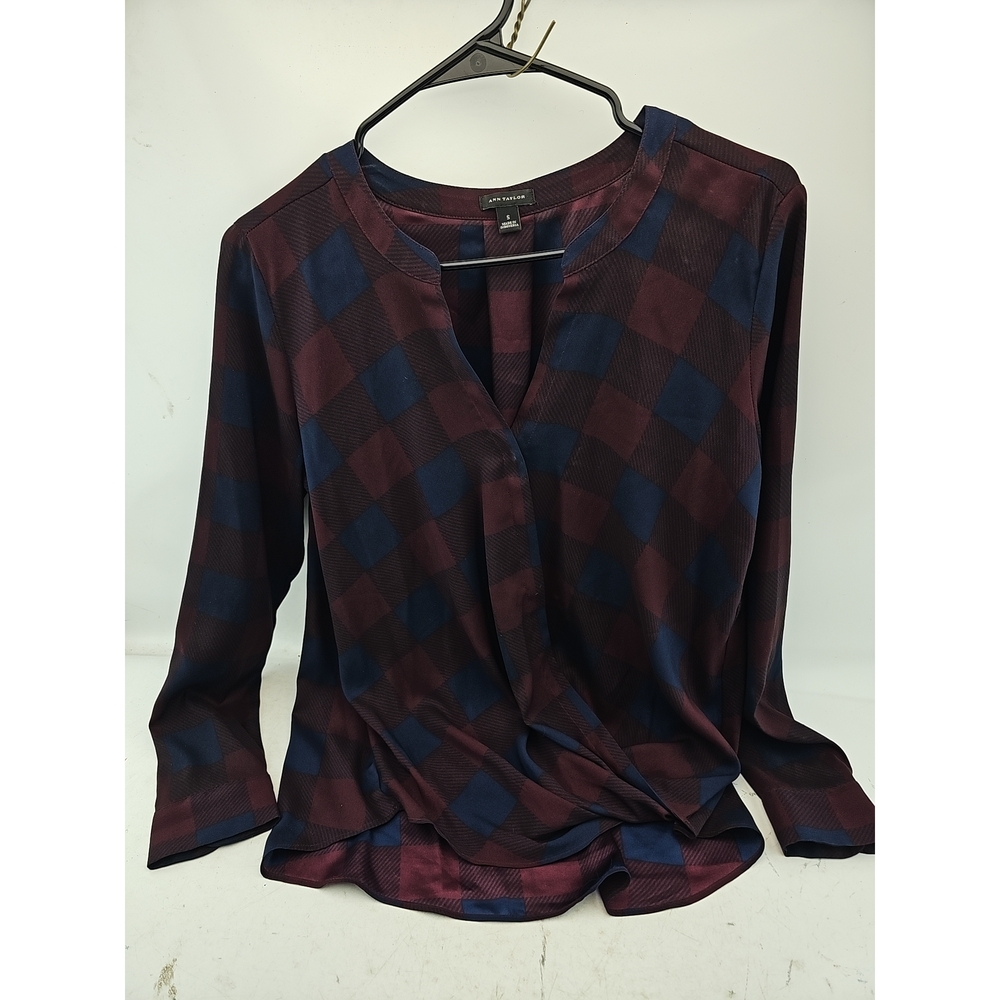 Ann Taylor Plaid V-Neck Wrap Blouse